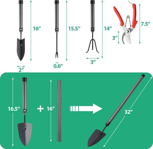 61KoZ5Hb9L._AC_SL1500_.jpg Set 5-Piece Heavy Duty Tools Kit with Extendable Handle Metal Trowel Cultivator
