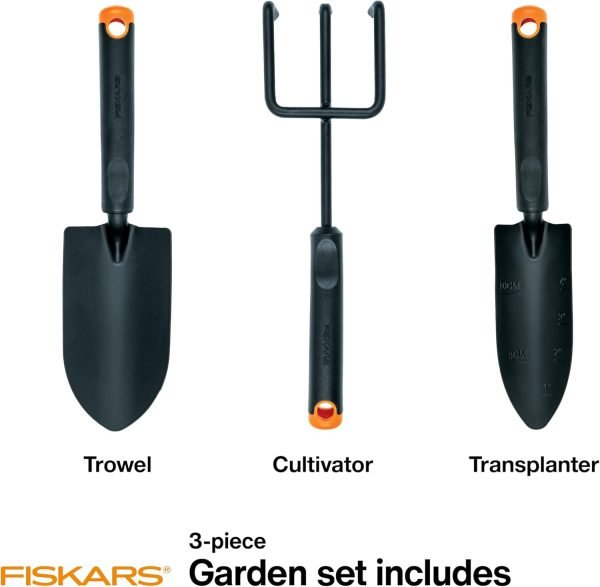 3-Piece Tool Set - Trowel Transplanter Cultivator Rust-Resistant Steel Heads Ergonomic Handles