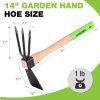 and Cultivator Rake with 14" Wooden Handle Sharp Hoe Blade & Sturdy