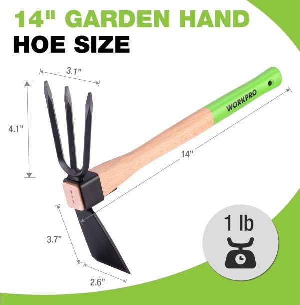 and Cultivator Rake with 14" Wooden Handle Sharp Hoe Blade & Sturdy