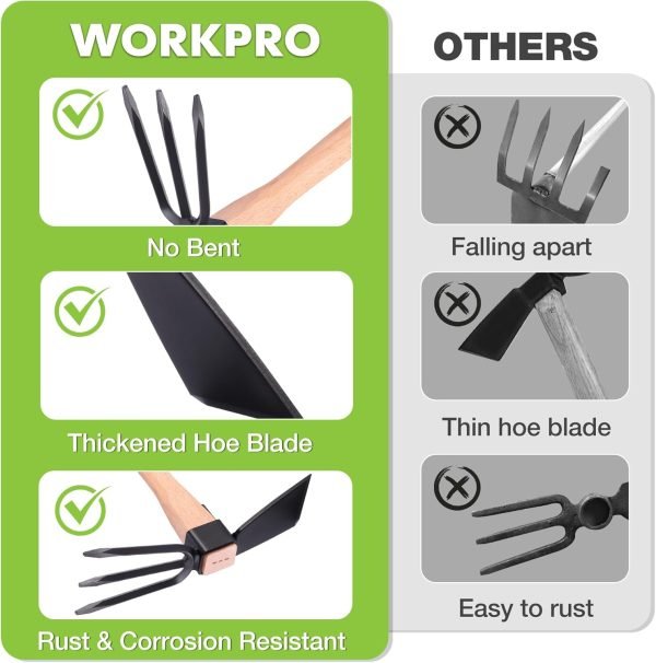 and Cultivator Rake with 14" Wooden Handle Sharp Hoe Blade & Sturdy