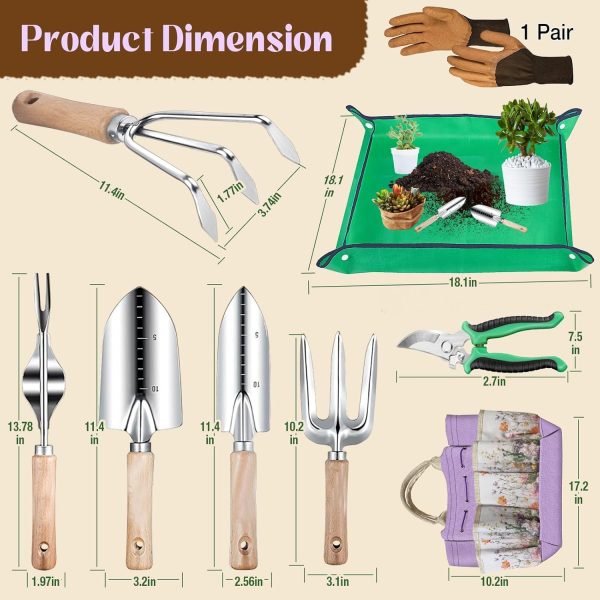 9-Piece Heavy-Duty Tools Set Stainless Steel Hand Tools with Purple Floral Tote