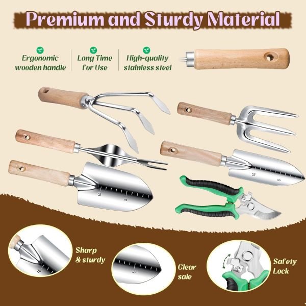 9-Piece Heavy-Duty Tools Set Stainless Steel Hand Tools with Purple Floral Tote