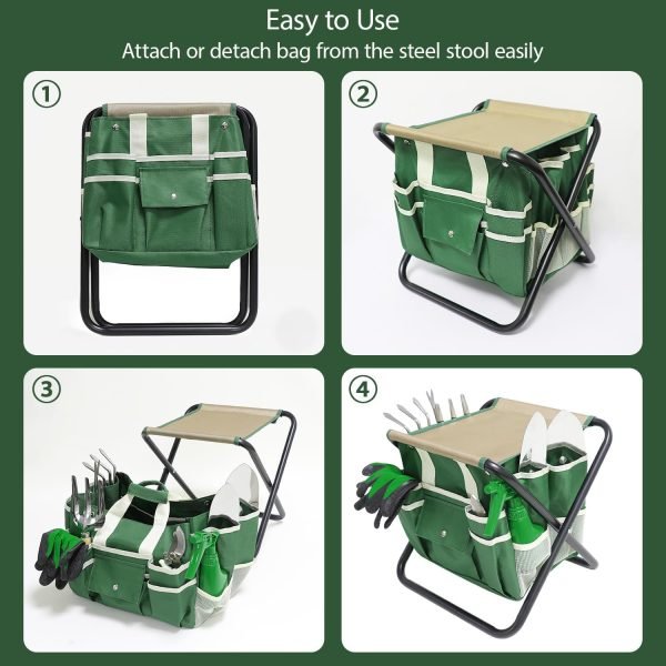 Set 10 Piece Kit with Heavy Duty Folding Stool Detachable Storage Tote