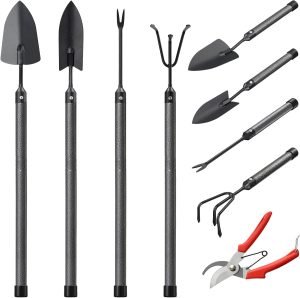 Set 5-Piece Heavy Duty Tools Kit with Extendable Handle Metal Trowel Cultivator