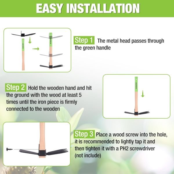 and Cultivator Rake with 14" Wooden Handle Sharp Hoe Blade & Sturdy
