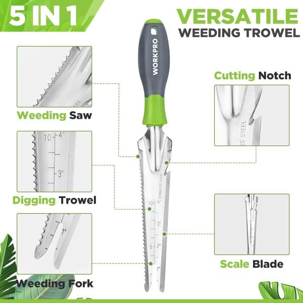 Weeder Puller 5-in-1 Stainless Steel Trowel with Soft Handle Weeding Tool for