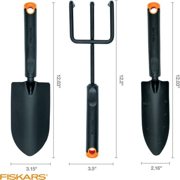 3-Piece Tool Set - Trowel Transplanter Cultivator Rust-Resistant Steel Heads Ergonomic Handles
