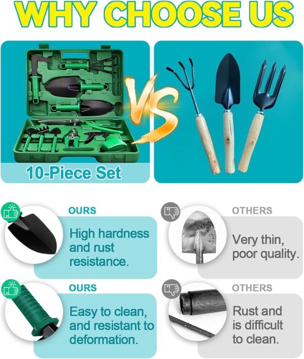 71ZgMVoe-lL._AC_SL1500_.jpg Set 10pcs Heavy Duty Tools Durable Gardenings Hand Tools Tool Set with