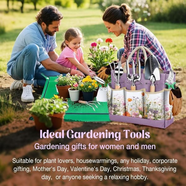 9-Piece Heavy-Duty Tools Set Stainless Steel Hand Tools with Purple Floral Tote