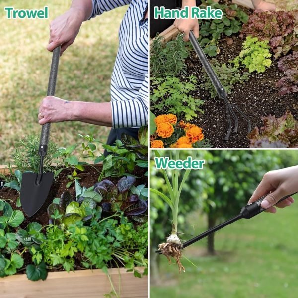 81R0PVU02L._AC_SL1500_.jpg Set 5-Piece Heavy Duty Tools Kit with Extendable Handle Metal Trowel Cultivator