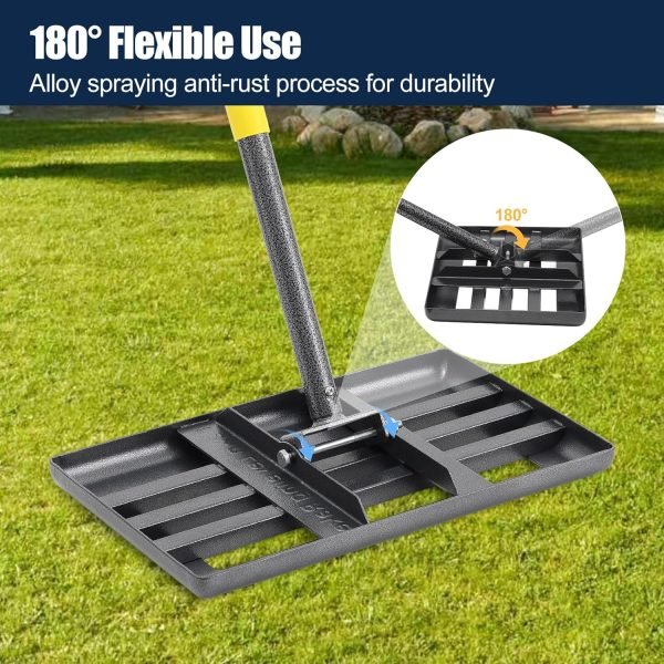 Leveling Rake with 17x10in Heavy-Duty Stainless Steel Head & 60" Adjustable Handle