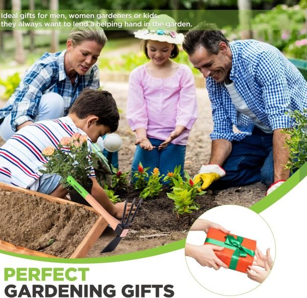 and Cultivator Rake with 14" Wooden Handle Sharp Hoe Blade & Sturdy