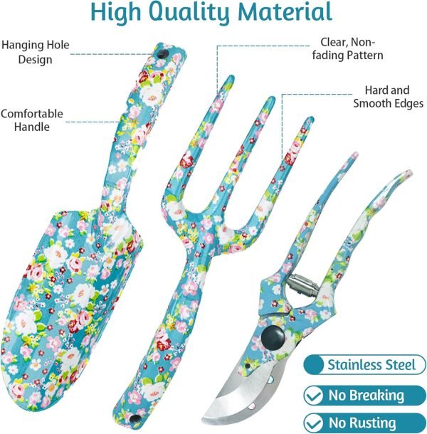Set Hand Tools Kit Floral Sturdy Gifts 4 PCS Heavy Duty Shovel