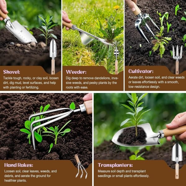 9-Piece Heavy-Duty Tools Set Stainless Steel Hand Tools with Purple Floral Tote