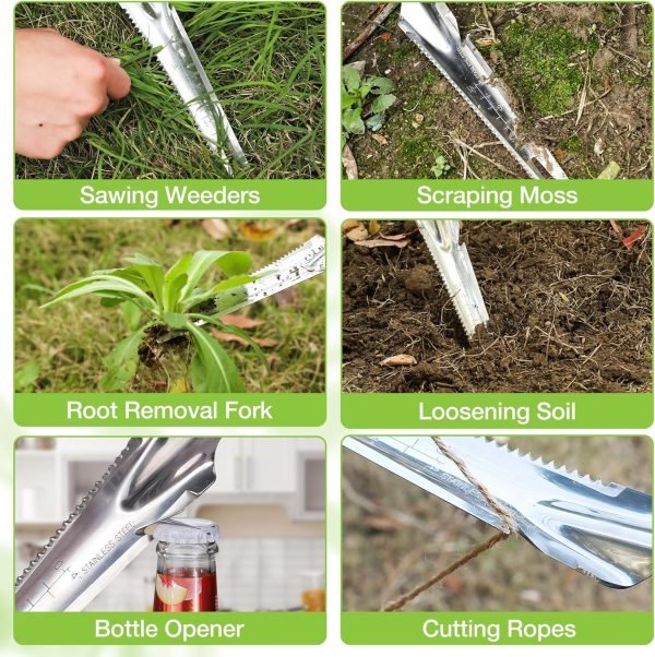 Weeder Puller 5-in-1 Stainless Steel Trowel with Soft Handle Weeding Tool for