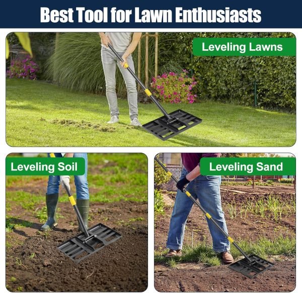 Leveling Rake with 17x10in Heavy-Duty Stainless Steel Head & 60" Adjustable Handle