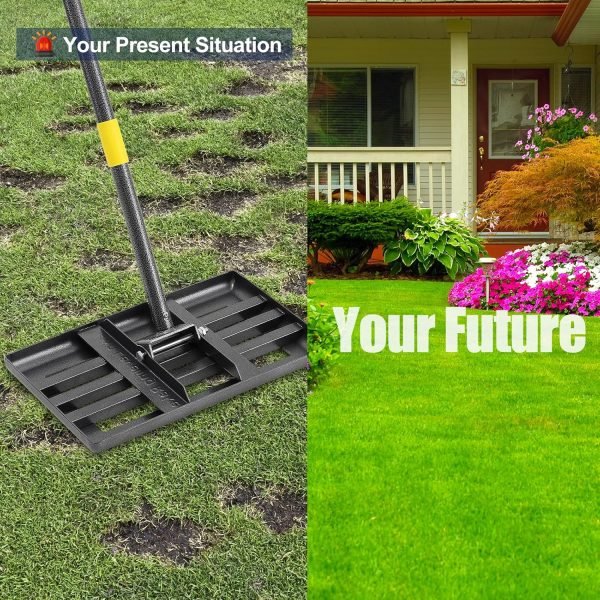 Leveling Rake with 17x10in Heavy-Duty Stainless Steel Head & 60" Adjustable Handle